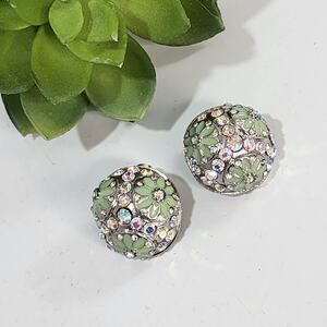 🌻3 for $18 Vintage Green Flower Gem Dome Earrings